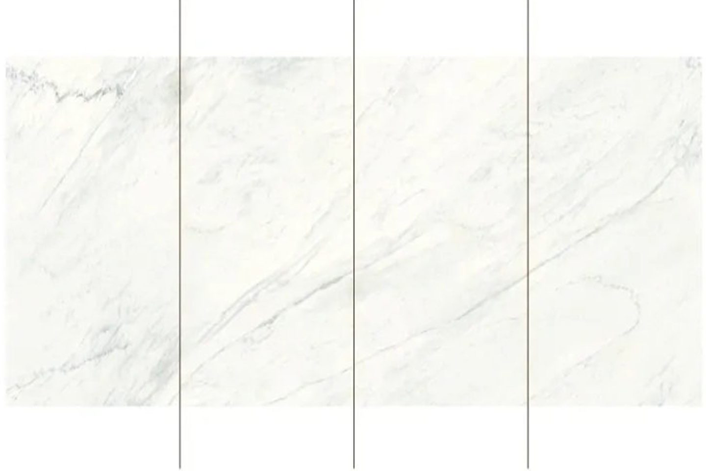 A white marble tile wall with four vertical lines.