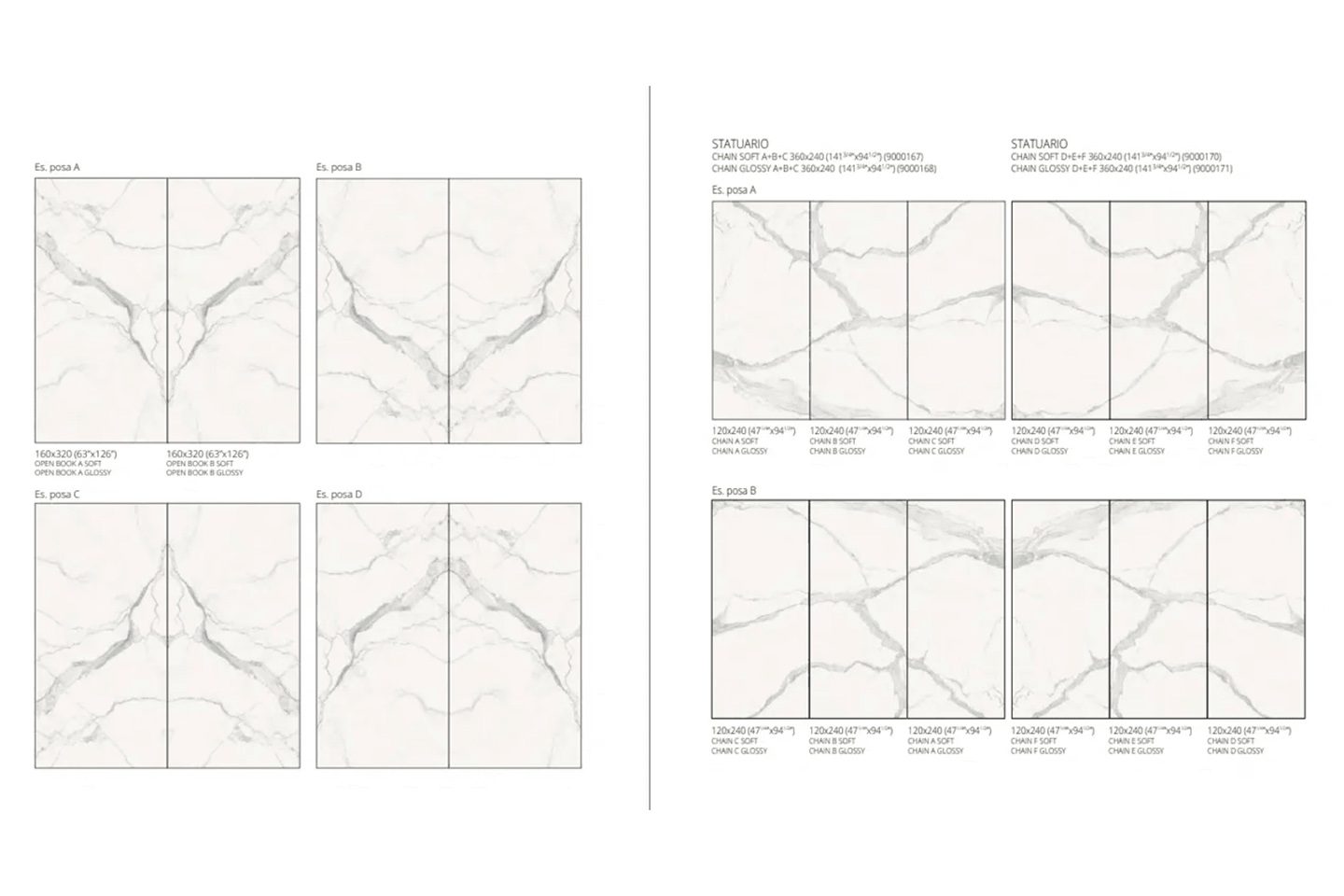 A series of four pages showing the different types of marble.